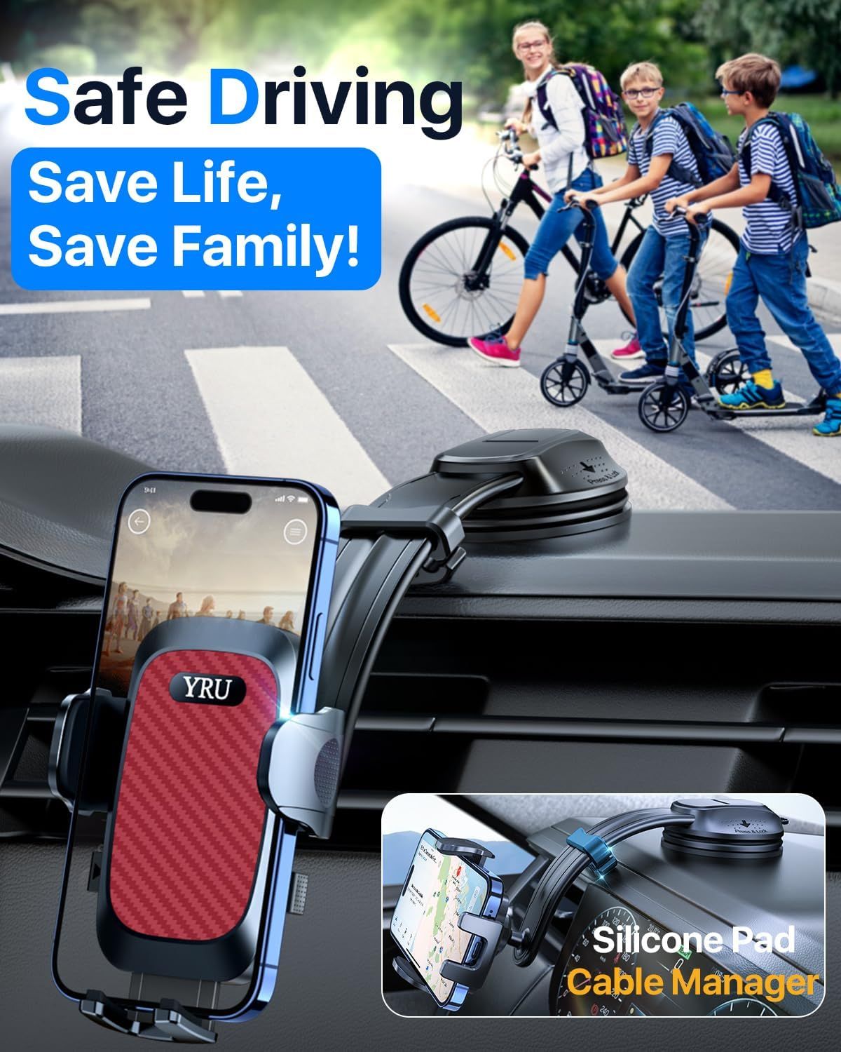 2026 Ultimate Car Phone Holder Mount Bendable & Adjustable Aluminum Arm Cell Phone Holder for Car Dashboard Windshield Phone Stand for iPhone 17 16 15 14 Pro Max Samsung Pickup Truck