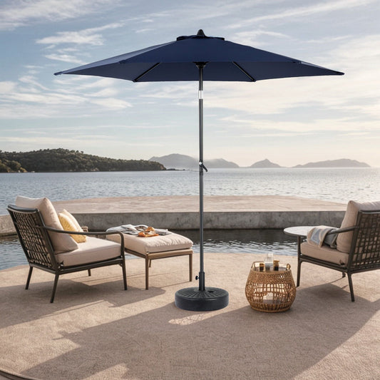9FT Outdoor Patio Umbrella,Outdoor Table Umbrella with 6 Sturdy Ribs, Push Button Tilt and Crank,Yard Umbrella, Market Umbrella for Deck, Backyard, Pool (Base Not Included),Navy Blue