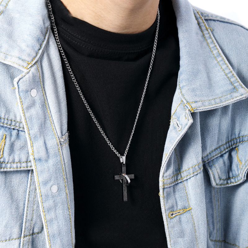 Light Wind Titanium Steel Cross Necklace Sweater Chain Cold
