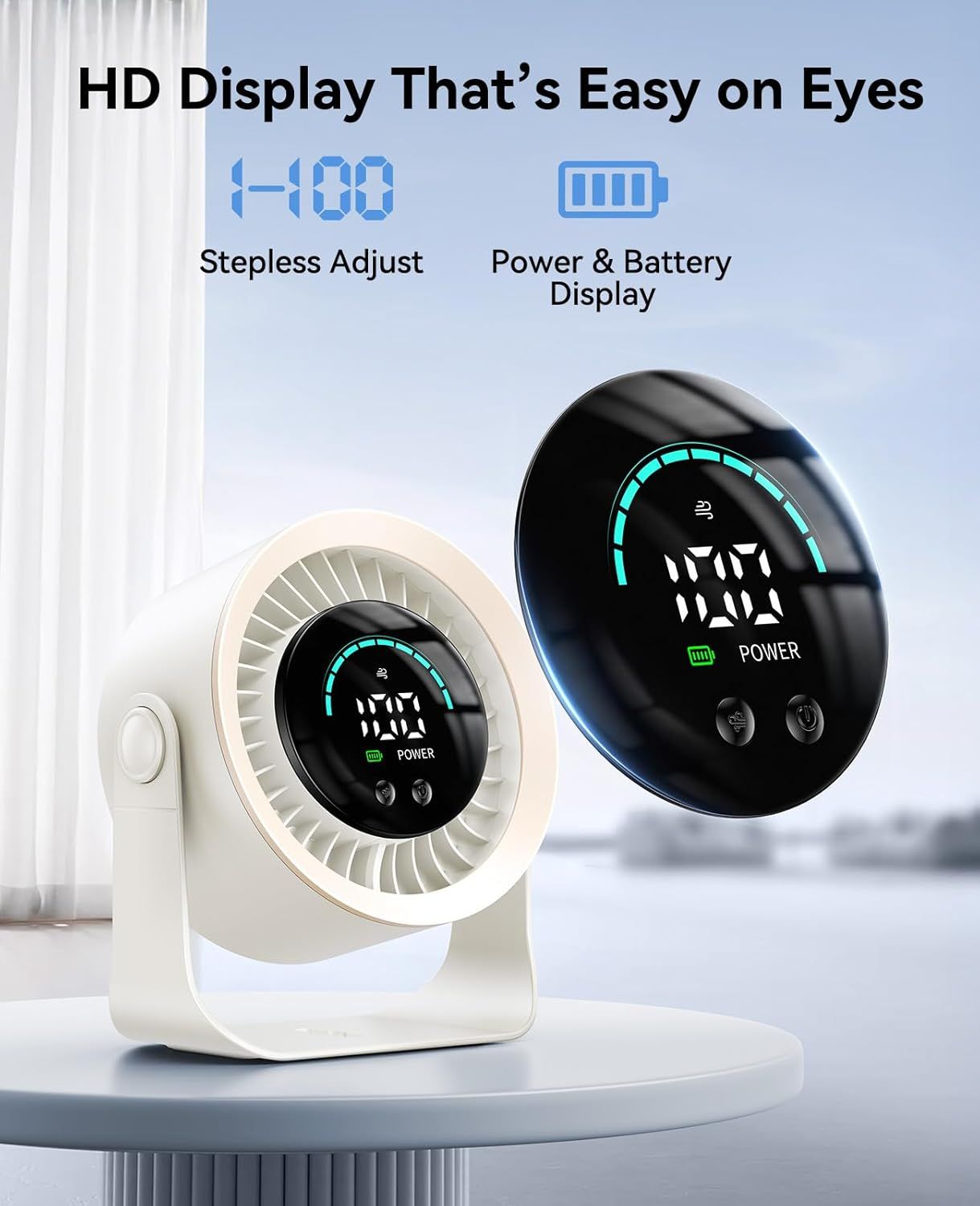 Rechargeable USB Desk Fan for Bedroom, 100 Speeds, 360° Rotation, Wall Mounted Design Small Portable Table Fan with LED Display, Quiet Personal Desktop Cooling Fans for Home Office
