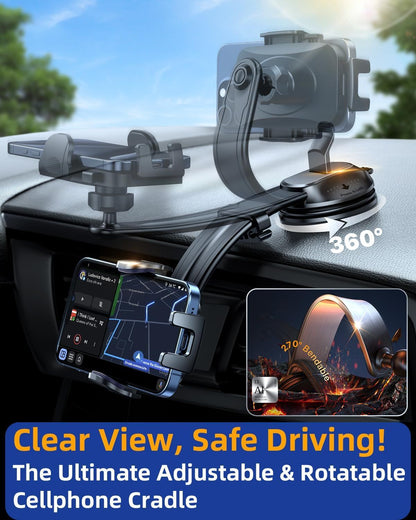 2026 Ultimate Car Phone Holder Mount Bendable & Adjustable Aluminum Arm Cell Phone Holder for Car Dashboard Windshield Phone Stand for iPhone 17 16 15 14 Pro Max Samsung Pickup Truck