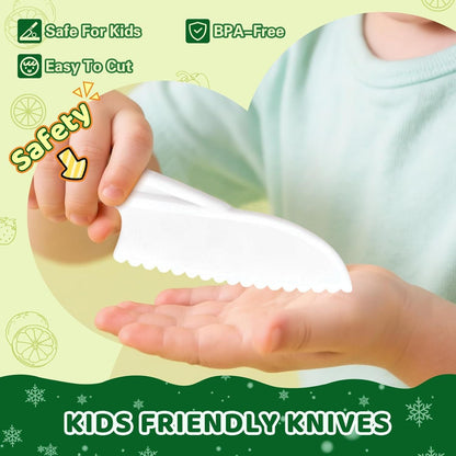 28PCS Knife Set - Kids Knifes for Real Cooking, Montessori Kids Kitchen Knife Set with Cutting Board Crinkle Cutters Kid Safe Knives, Kitchen Tools Old Girl Boy