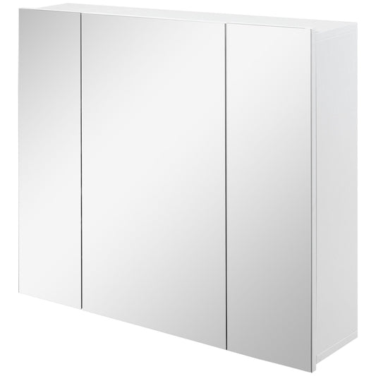 Wall Mounted Mirror Cabinet, Bathroom Medicine Cabinet with Mirror, 3 Doors and Adjustable Shelves, White