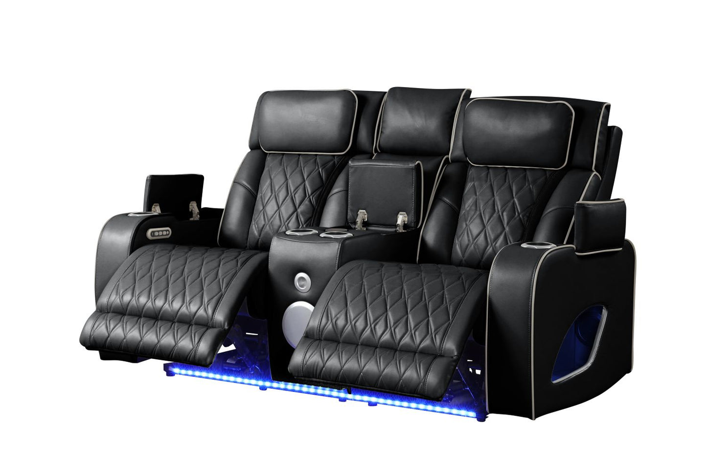 Fortuner Modern Style Upholstery Recliner Loveseat Made with Wood & Massage Function Included-Black