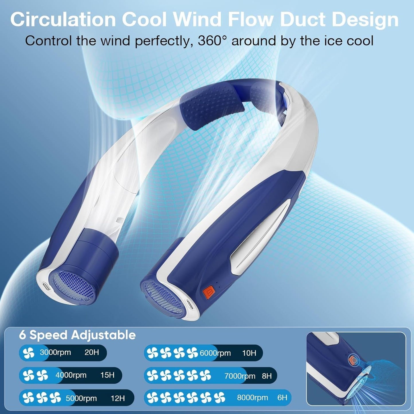 Neck Fan, 6 Speeds Adjustable Portable Personal Fan Rechargeable, Faster Cooling Wearable Fan, Ultra Quiet for Home, Office, Travel, Outdoor