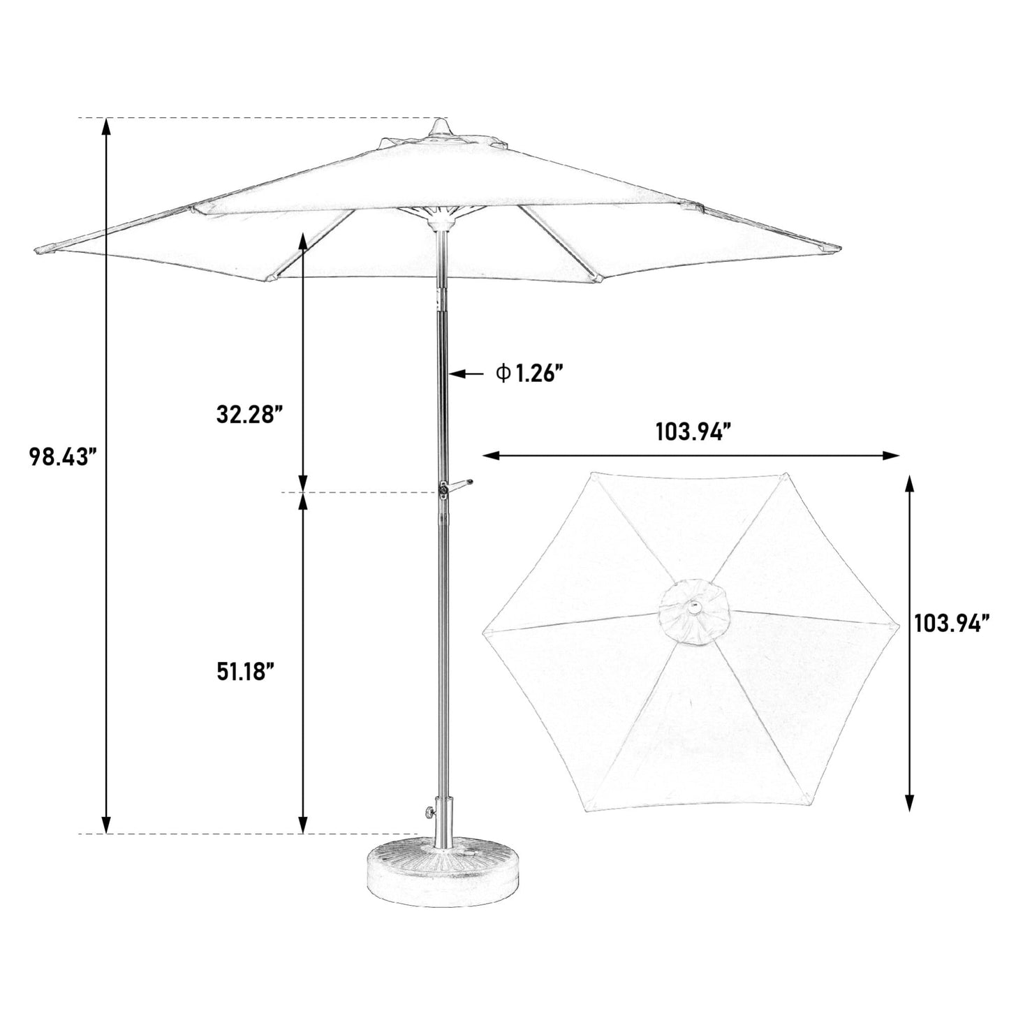 9FT Outdoor Patio Umbrella,Outdoor Table Umbrella with 6 Sturdy Ribs, Push Button Tilt and Crank,Yard Umbrella, Market Umbrella for Deck, Backyard, Pool (Base Not Included),Navy Blue