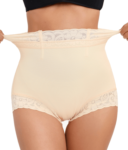 2 Pack Tummy Control Underwear for Women High Waisted Butt Lifting Panties Lace Breathable Comfortable Briefs