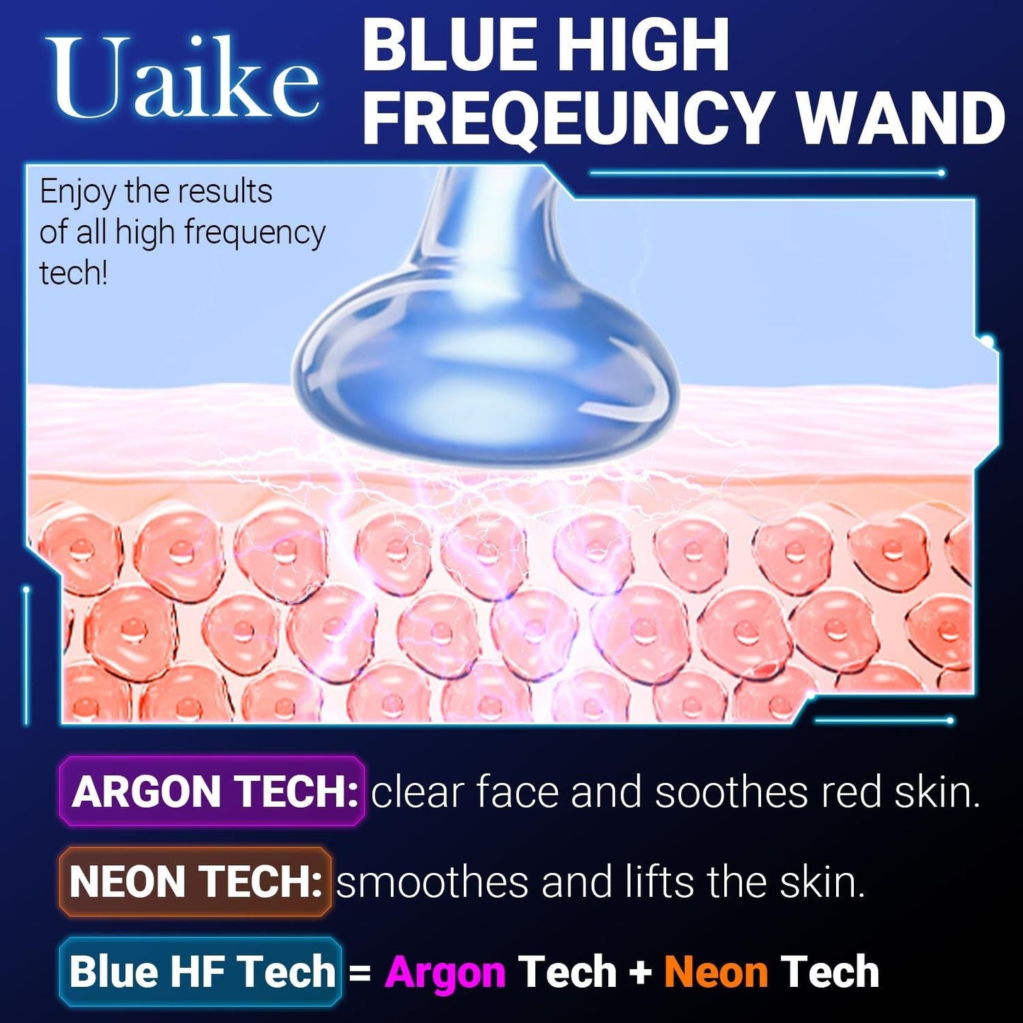 High Frequency Wand 'C Violet Portable Skin Therapy Machine for Anti-Aging - Skin Tightening - Wrinkle Reducing - Dark Circles - 4 in 1