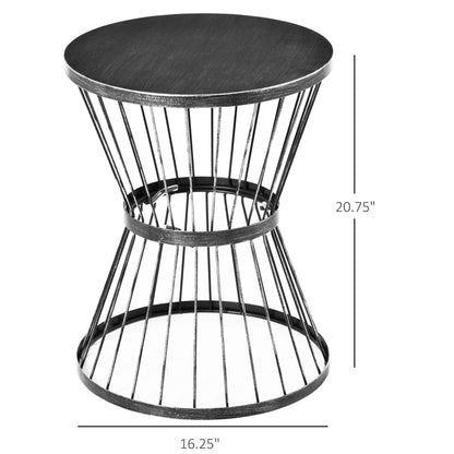 Patio End Table 16" Steel Side Table with Hourglass Design Black Accent Table for Outdoor and Indoor Use