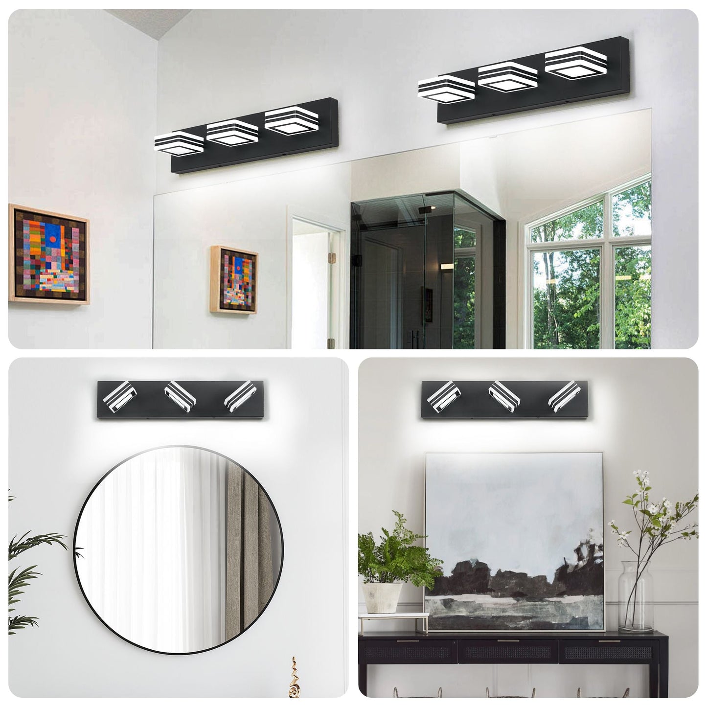 Matte Black Vanity Light Fixtures 3 Lights Up and Down LED Modern Bathroom Vanity Lights Over Mirror Acrylic Black Bath Wall Lighting