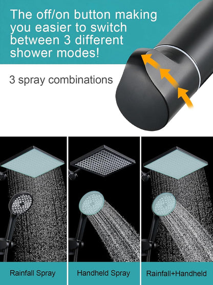 11.8 Inch Rain Shower Head with 6 Modes Handheld Water Spray High Pressure Showerhead Combo with 11 Inch Adjustable Extension Arm
