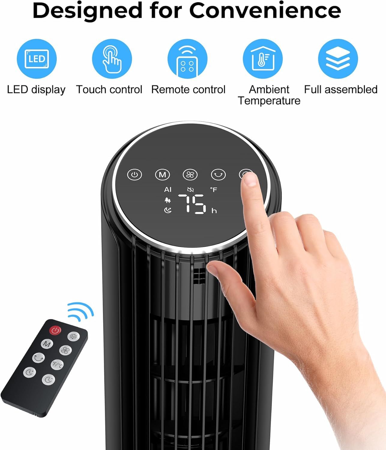 Tower Fan, 23ft/s Desk Fan with Remote, 70° Oscillating, Standing Table Fan with 4 Speeds, 4 Modes, 12Timer, 2026 New 13'' Bladeless Fan for Bedroom Office, Home