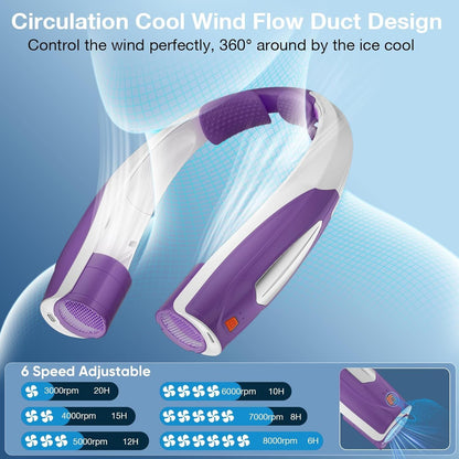 Neck Fan, 6 Speeds Adjustable Portable Personal Fan Rechargeable, Faster Cooling Wearable Fan, Ultra Quiet for Home, Office, Travel, Outdoor