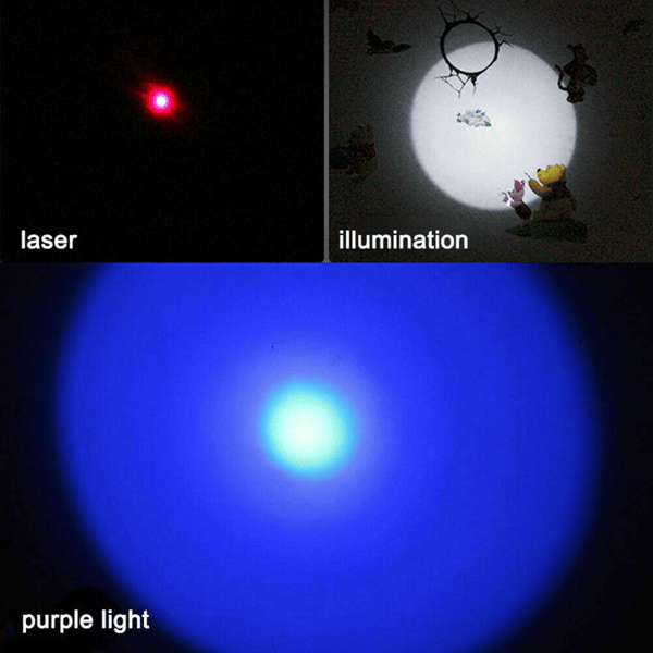 3 in1 1mw USB Rechargeable Pet Toy Pen Flashlight Red laser Beam UV Light 3-Modes Lamp