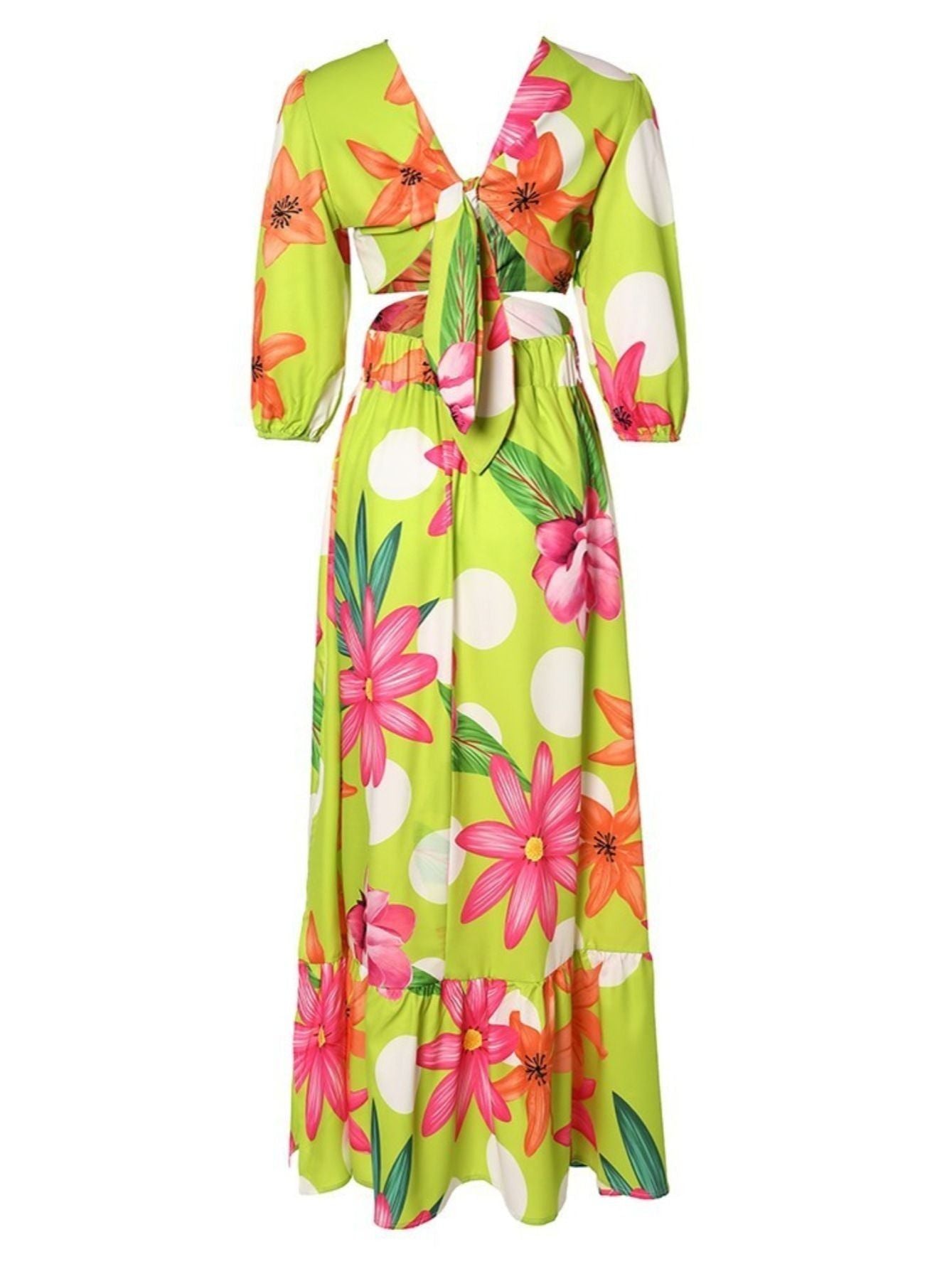 Women's Dresses V Neck Cutout Vintage Floral Print Long Dresses