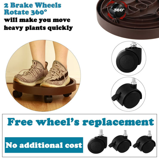 8 Pack Plant Caddy with Wheels Heavy Duty 12.2 Inch Plant Dolly with Locking Casters Rolling Plant Stand for Indoor Outdoor, Brown