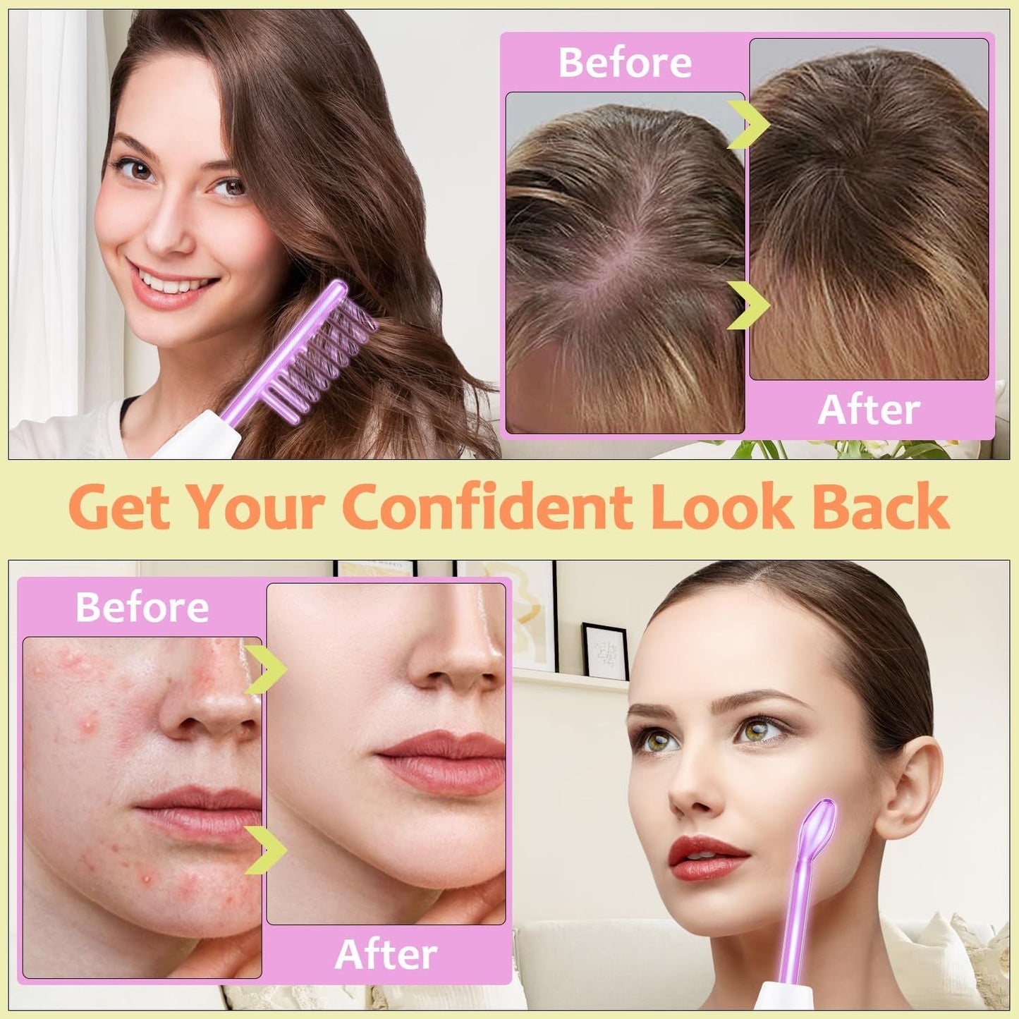High Frequency Wand 'C Violet Portable Skin Therapy Machine for Anti-Aging - Skin Tightening - Wrinkle Reducing - Dark Circles - 4 in 1