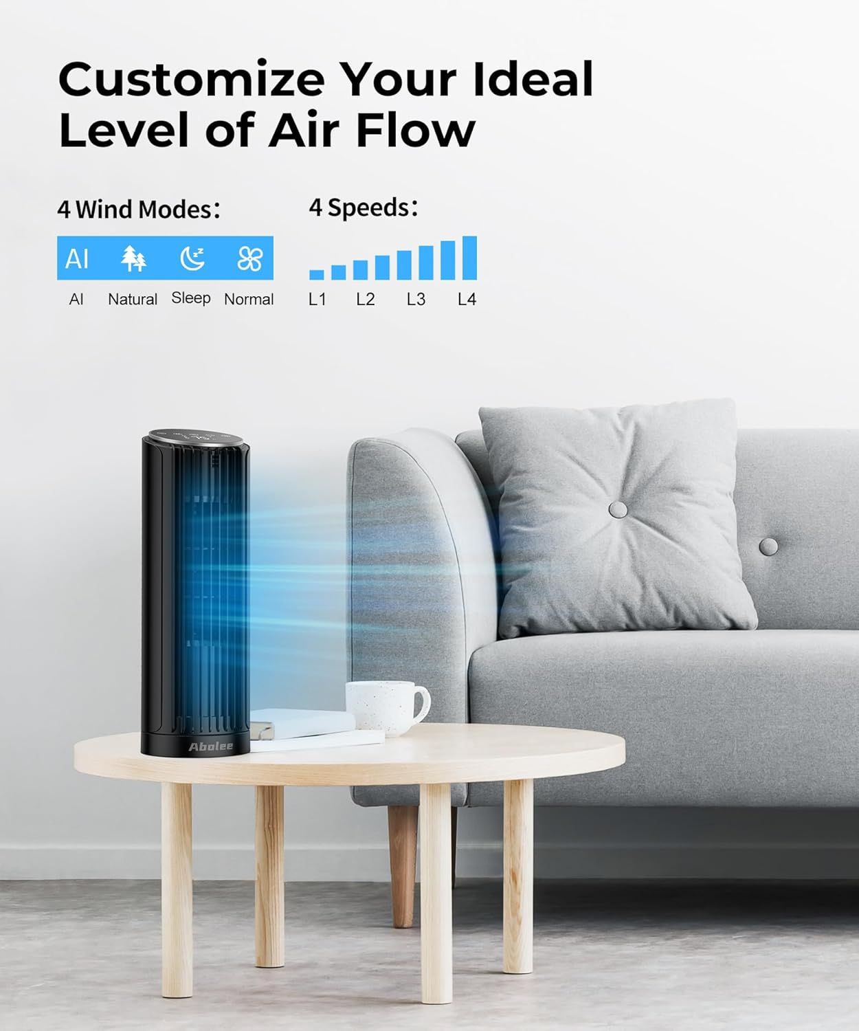 Tower Fan, 23ft/s Desk Fan with Remote, 70° Oscillating, Standing Table Fan with 4 Speeds, 4 Modes, 12Timer, 2026 New 13'' Bladeless Fan for Bedroom Office, Home