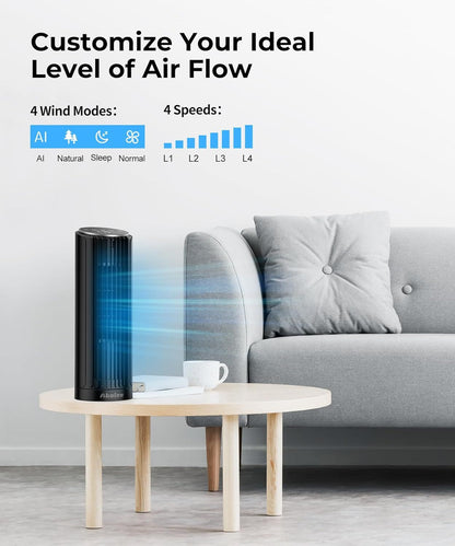 Tower Fan, 23ft/s Desk Fan with Remote, 70° Oscillating, Standing Table Fan with 4 Speeds, 4 Modes, 12Timer, 2026 New 13'' Bladeless Fan for Bedroom Office, Home