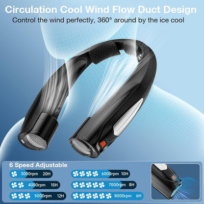 Neck Fan, 6 Speeds Adjustable Portable Personal Fan Rechargeable, Faster Cooling Wearable Fan, Ultra Quiet for Home, Office, Travel, Outdoor