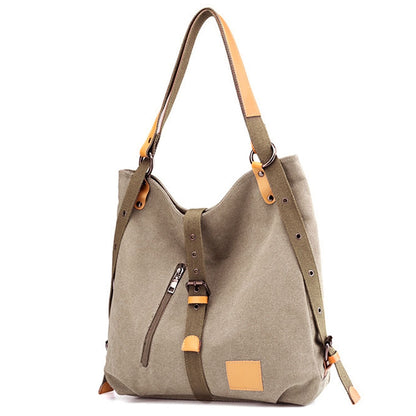 Ladies Canvas Tote Bag Multifunctional Purse Handbag Adjustable Shoulder Rucksack Convertible Backpack Wear-Resistant Dirt-Proof For Women School Office Travel