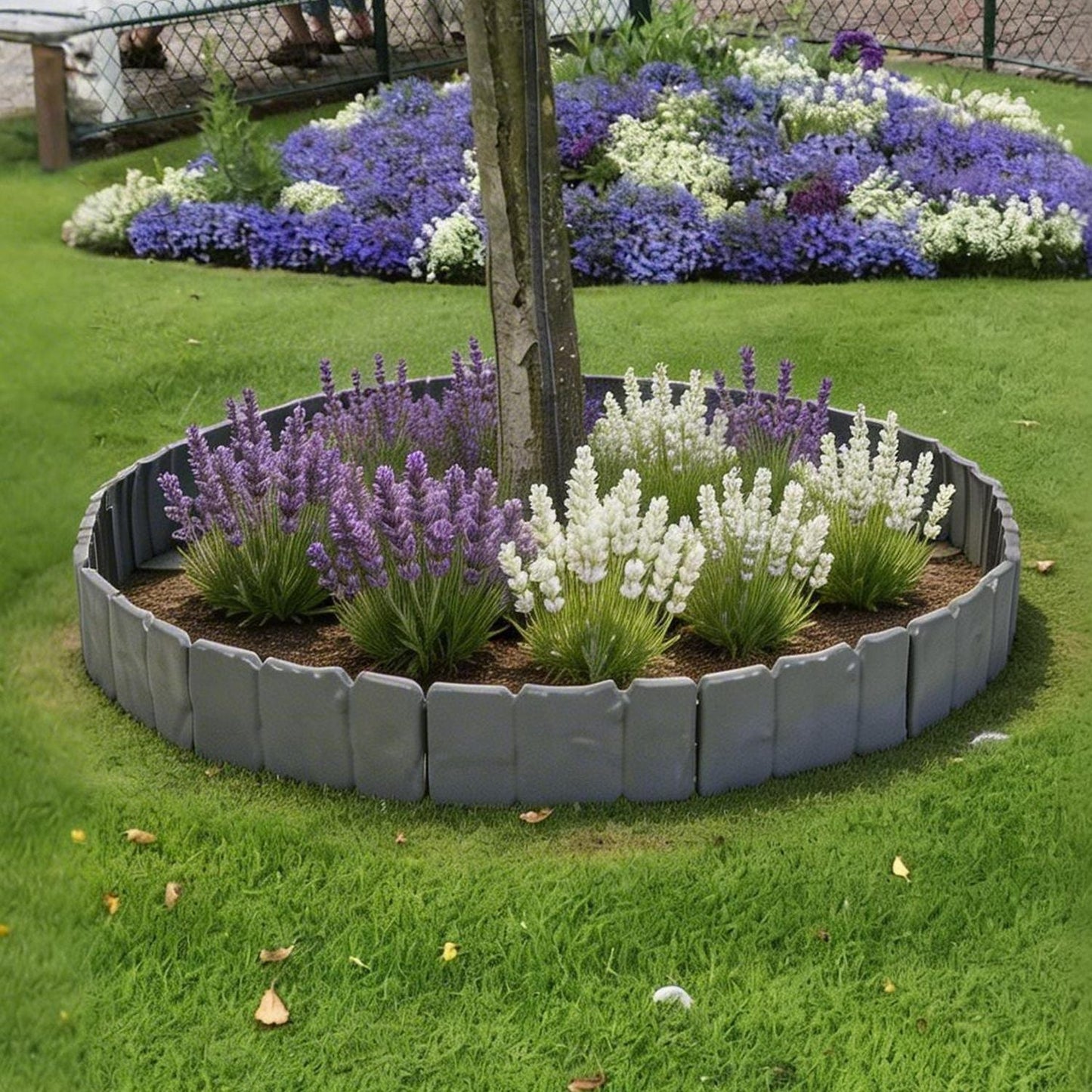 Flexible Cobblestone Landscape Edging, Weather Resistant PVC Garden Border Edging with Spikes & Shovel, Interlocking No Dig Lawn Edging for Yard Flower Bed Pathway