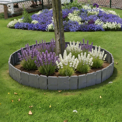 Flexible Cobblestone Landscape Edging, Weather Resistant PVC Garden Border Edging with Spikes & Shovel, Interlocking No Dig Lawn Edging for Yard Flower Bed Pathway