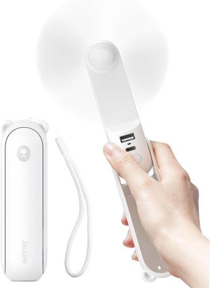 Handheld Fan with 4500 mAh Powerbank Max 37 Hours Runtime, Pocket Portable Battery Operated or USB Powered Folding Personal Fan, 3 Speeds, Gifts for Women Men Kids Gift for Festival