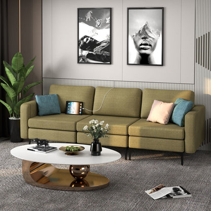 Convertible Sofa Couch with Magazine Pockets 3-Seat with 2 USB Port