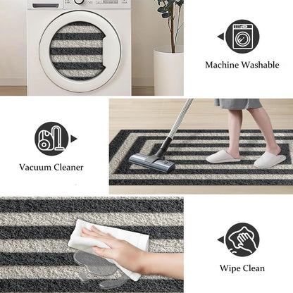 Three-piece kitchen rug set, non-slip and washable, abstract pattern kitchen hallway rug, soft and comfortable, suitable for sinks, floors, entrances, hallways and bathrooms.