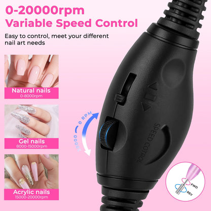 Portable Electric Nail Drill, Professional Nail File Kit for Acrylic, Gel Nails, Manicure Pedicure with Nail Drill Bits Sanding Bands Rose gold