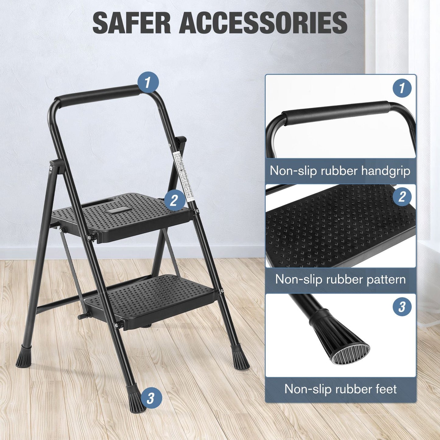 Household portable 3-layer step ladder, with safety buckle stable and safe