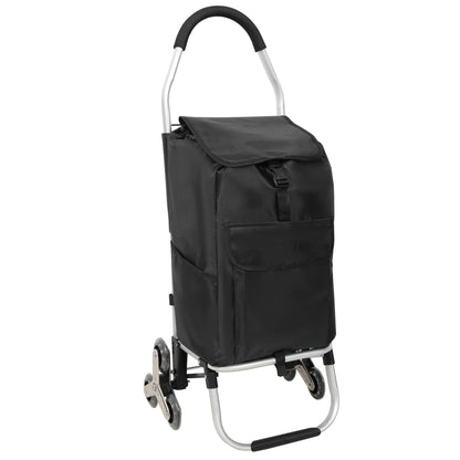 2 in 1 Shopping Stair Trolley with Wheels,Trolley Black Foldable Shopping Cart,Removable Shopping Oxford Waterproof Bag,Stainless Steel Triangular Wheels, Black