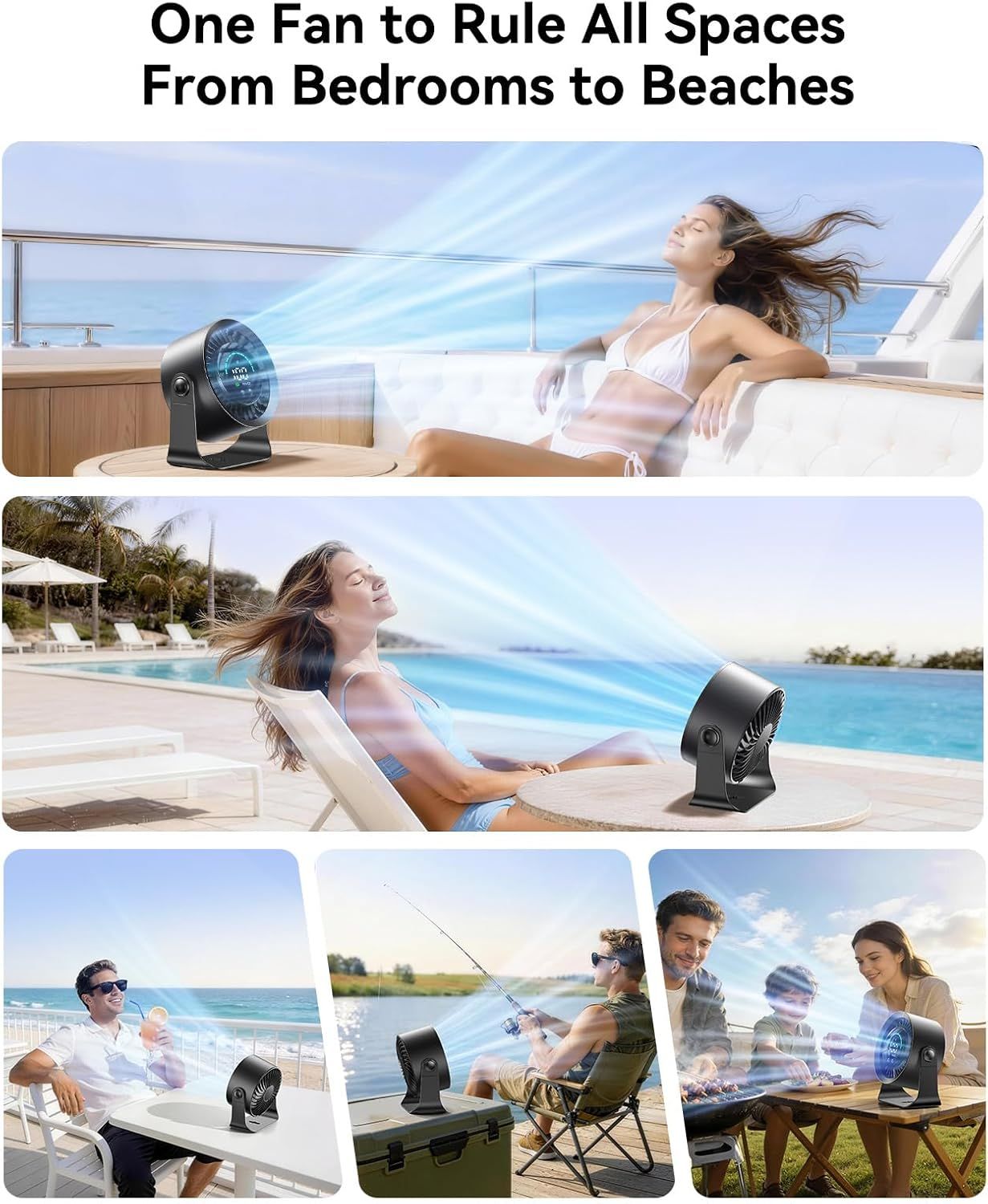 Rechargeable USB Desk Fan for Bedroom, 100 Speeds, 360° Rotation, Wall Mounted Design Small Portable Table Fan with LED Display, Quiet Personal Desktop Cooling Fans for Home Office