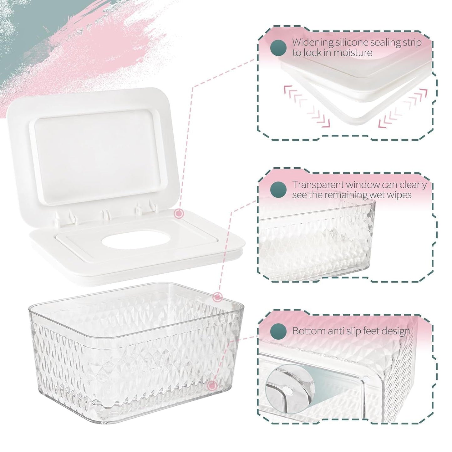 Wipes Dispenser, One-Handed Operation Wipe Holder for Baby & Adult, Seal-Designed Wipes Container for Bathroom Keep Diaper Wipes Fresh