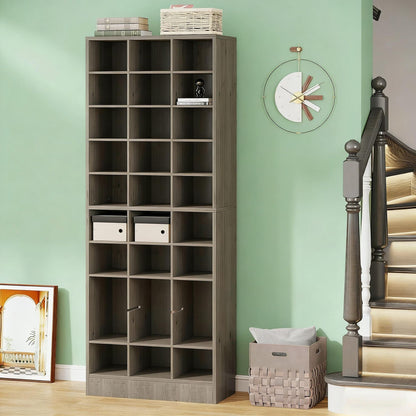Freestanding Shoe Cabinet, Wooden Shoe Storage Rack with 30 Cubbies