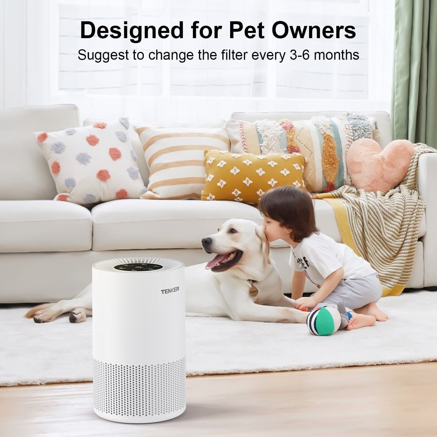 TENKER AP-6980 Air Purifier White US 1300ft² Large Rooms H13 Heap 3-Stage Filtration 3 Speeds 3 Timer w/Light Air Cleaner Machine