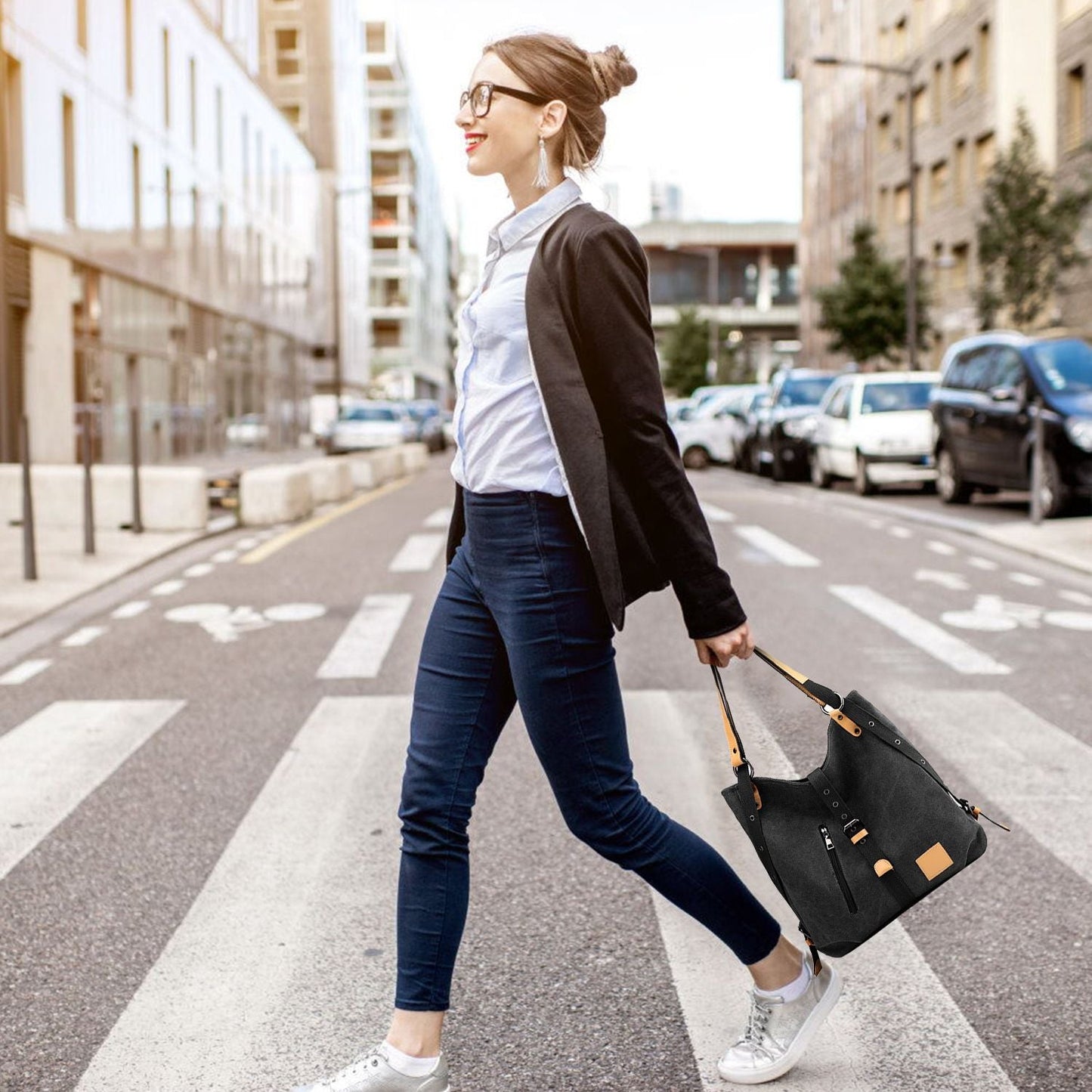 Ladies Canvas Tote Bag Multifunctional Purse Handbag Adjustable Shoulder Rucksack Convertible Backpack Wear-Resistant Dirt-Proof For Women School Office Travel