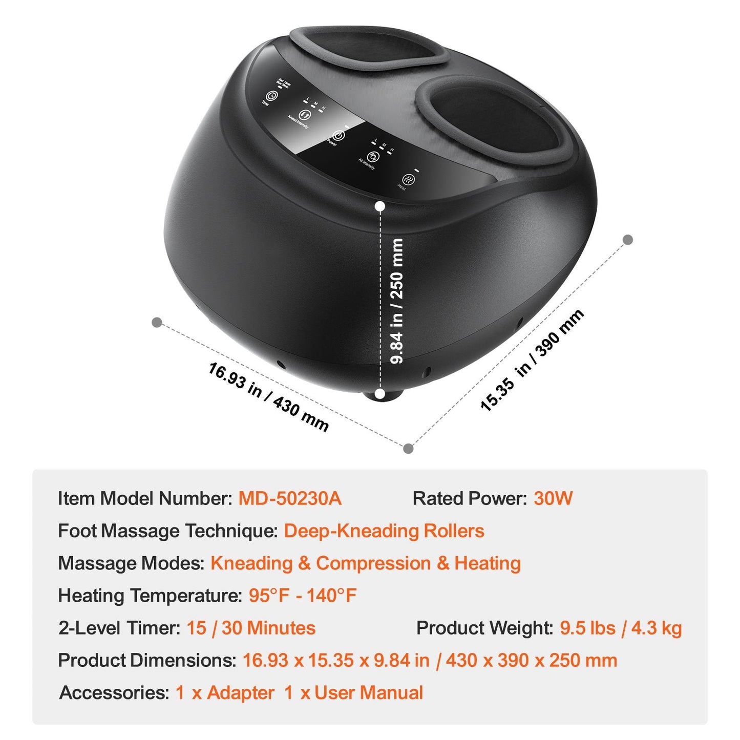 Foot Massager Machine with Heat, Deep-Kneading, Compression, and Shiatsu for Plantar Fasciitis, Neuropathy, Gifts for Men, Women - Fits up to Men Size 12
