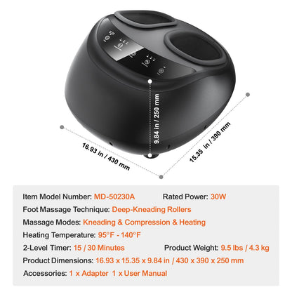 Foot Massager Machine with Heat, Deep-Kneading, Compression, and Shiatsu for Plantar Fasciitis, Neuropathy, Gifts for Men, Women - Fits up to Men Size 12