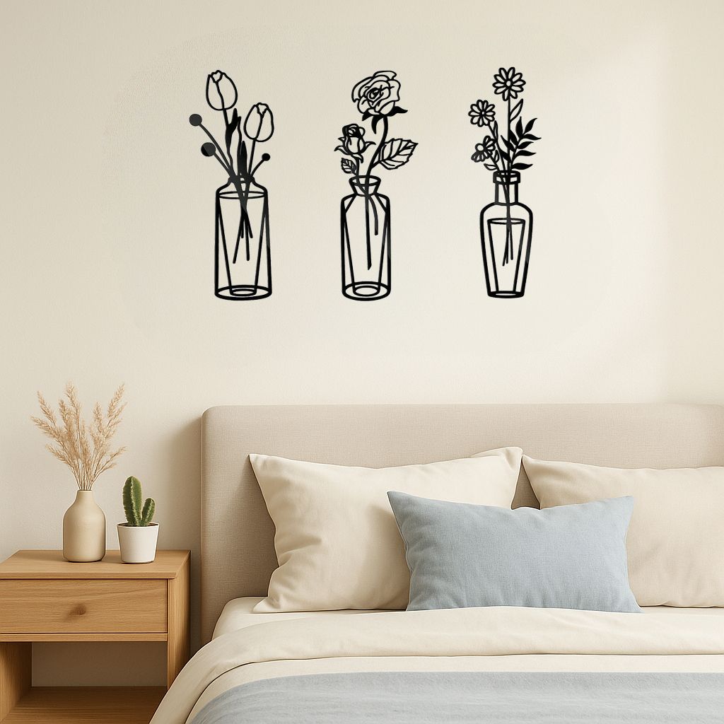 CIFbuy™ Metal Flower Wall Decorations Set of 3 Simple Iron Vase-Inspired Wall Art Ideal for Kitchens Bathrooms Living Rooms Bedrooms Studies Doors Por(TikTok/temu self-pickup orders)