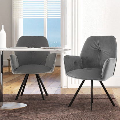 Set of 2 Swivel Accent Arm Chairs with Metal Legs and Wide Back