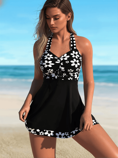 Plus Size Women's Printed Tankini, Two-Piece Vest Style Bikini with Boyshorts, European & American Cross-border Swimwear
