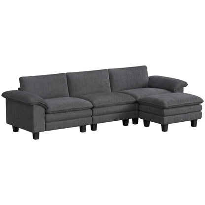 Sectional Sofa, L Shaped Couch with Deep Seat, Movable Ottoman and Pillow-top Armrests, Dark Gray