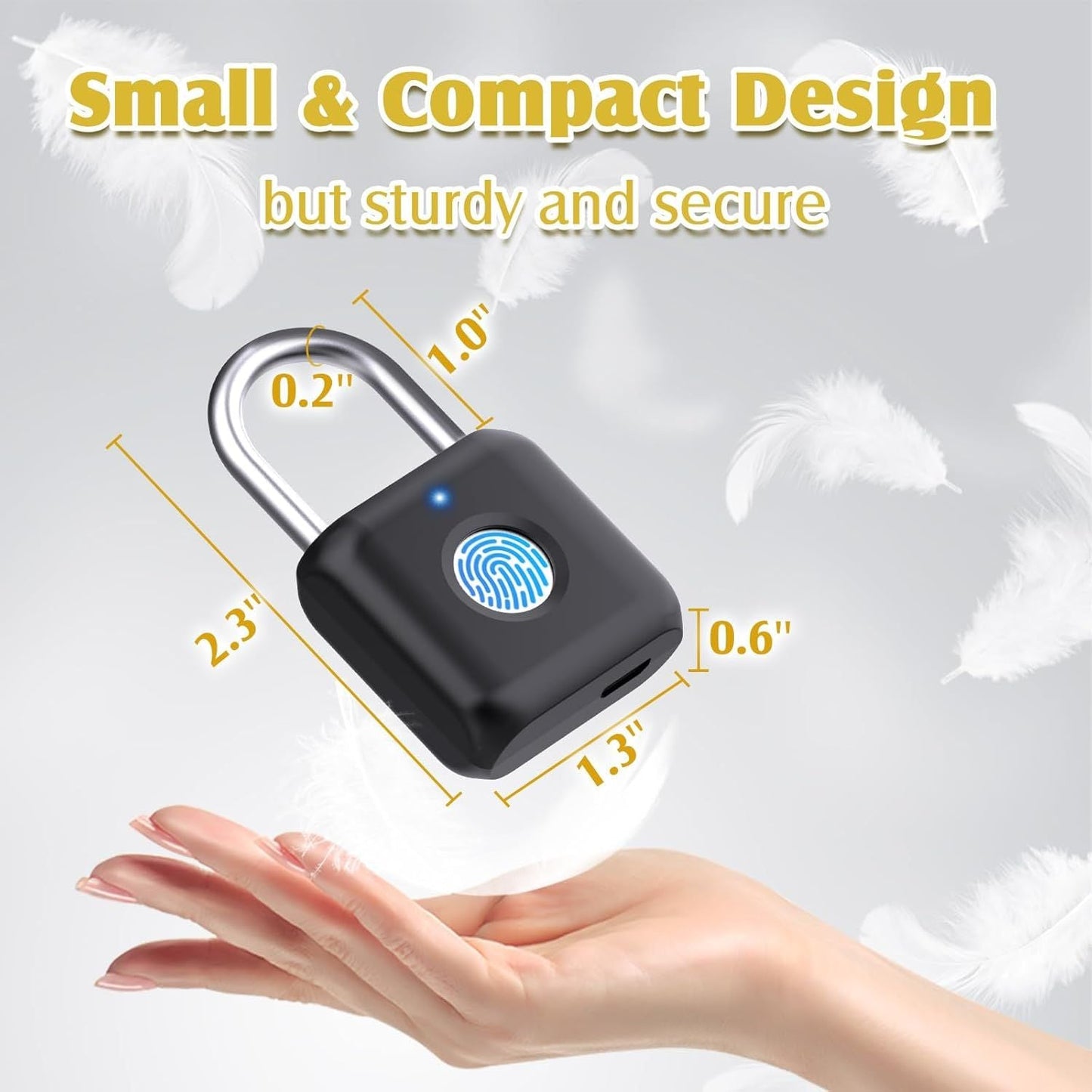 Fingerprint Padlock, Pothunder Smart Padlock, Locker Lock, Fingerprint Lock with APP Unlock, USB Rechargeable, Suitable for Gym Locker, Door