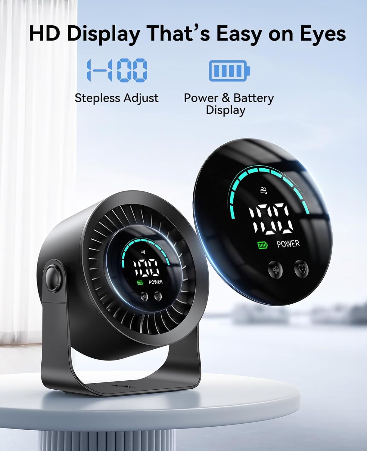 Rechargeable USB Desk Fan for Bedroom, 100 Speeds, 360° Rotation, Wall Mounted Design Small Portable Table Fan with LED Display, Quiet Personal Desktop Cooling Fans for Home Office