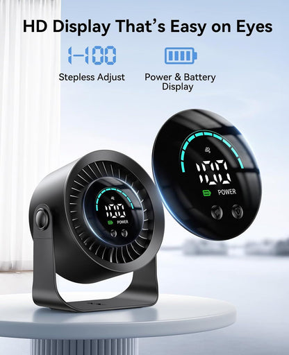 Rechargeable USB Desk Fan for Bedroom, 100 Speeds, 360° Rotation, Wall Mounted Design Small Portable Table Fan with LED Display, Quiet Personal Desktop Cooling Fans for Home Office