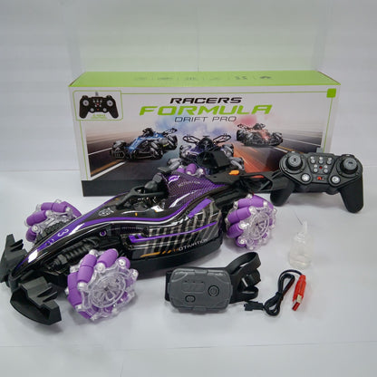 Remote control toy car F1 racing style, with music and light, the tail can be spray.
