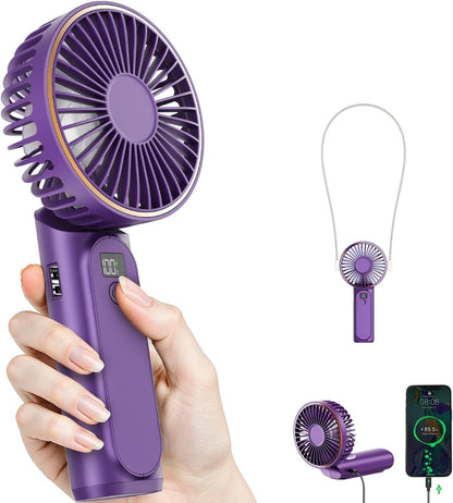 Portable Handheld Fan, Portable Fan Rechargeable, 4000mAh, 180° Adjustable, 6 Speed Wind, Display Electricity in Real Time, USB Rechargeable Foldable F an, Quiet Personal Fan as Power Bank
