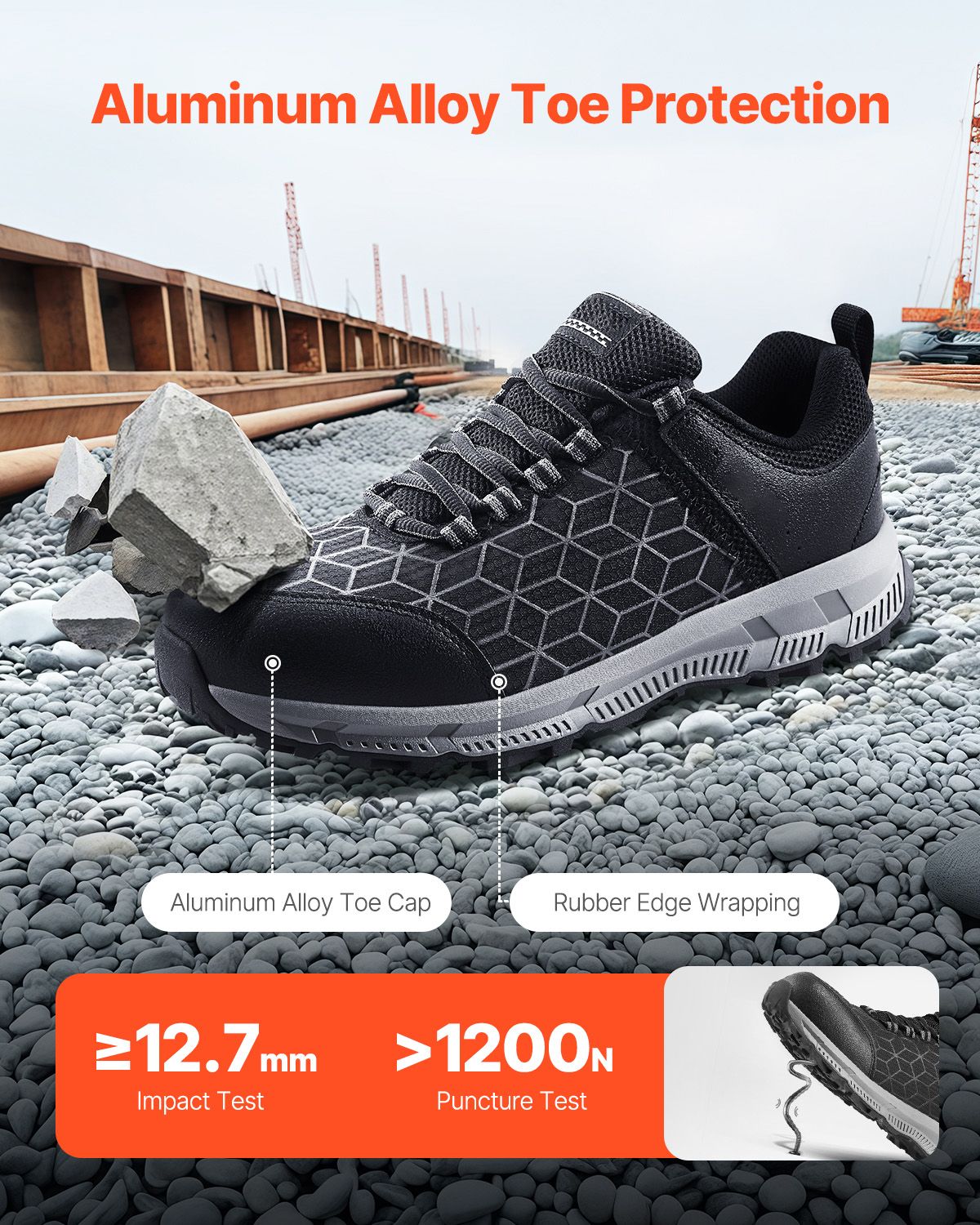 Steel Toe Shoes for Men, US Size 8.5 Wide, Men's Cushion Sport Safety Toe Athletic Work Shoe, Indestructible Safety Sneakers Lightweight,Breathable Industry Construction Work Shoes, Black